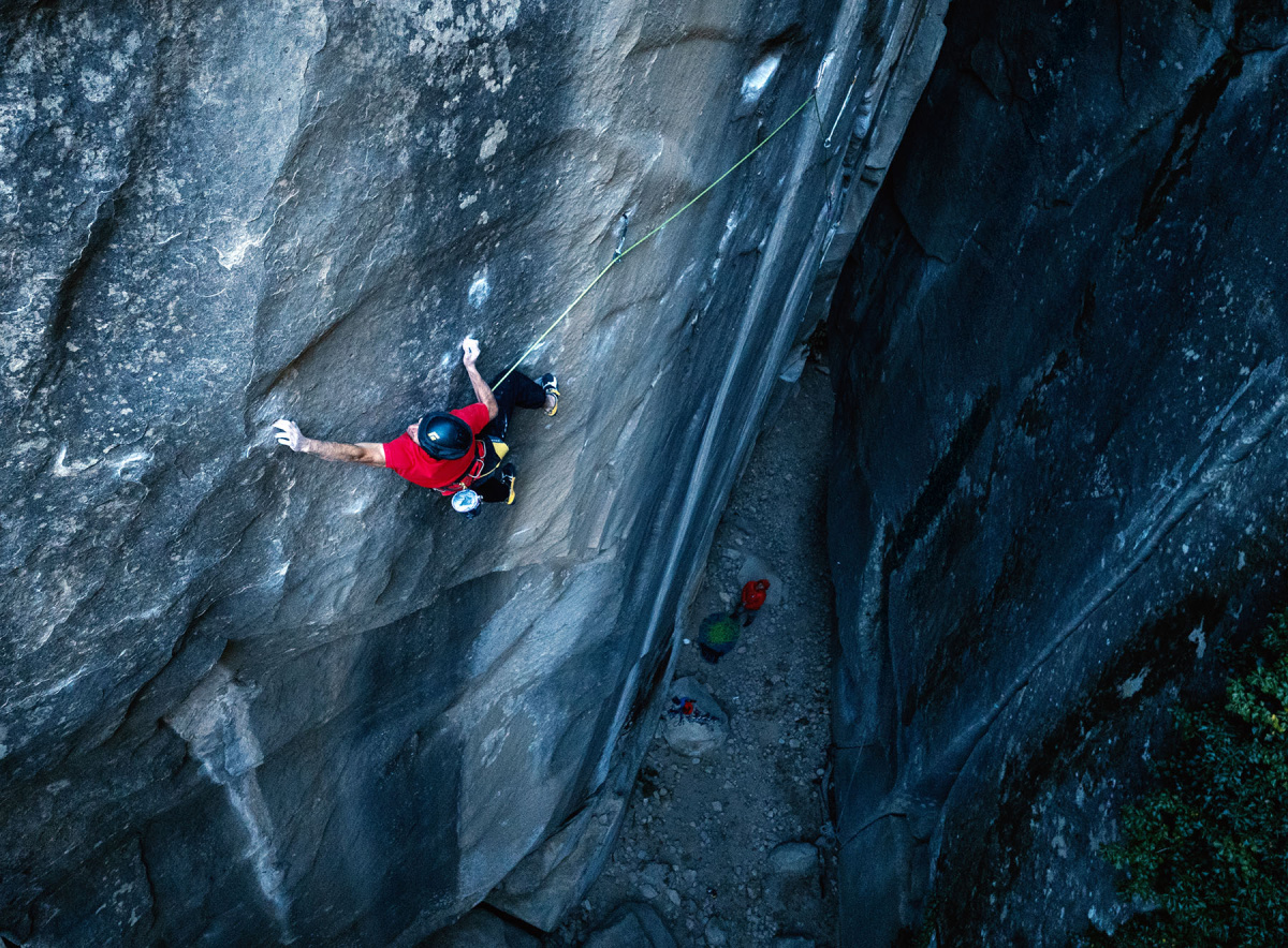 Jacopo Larcher climbing Bon Voyage (E12 7a) at Annot. Photo: Andrea Cossu/@onsen_productions