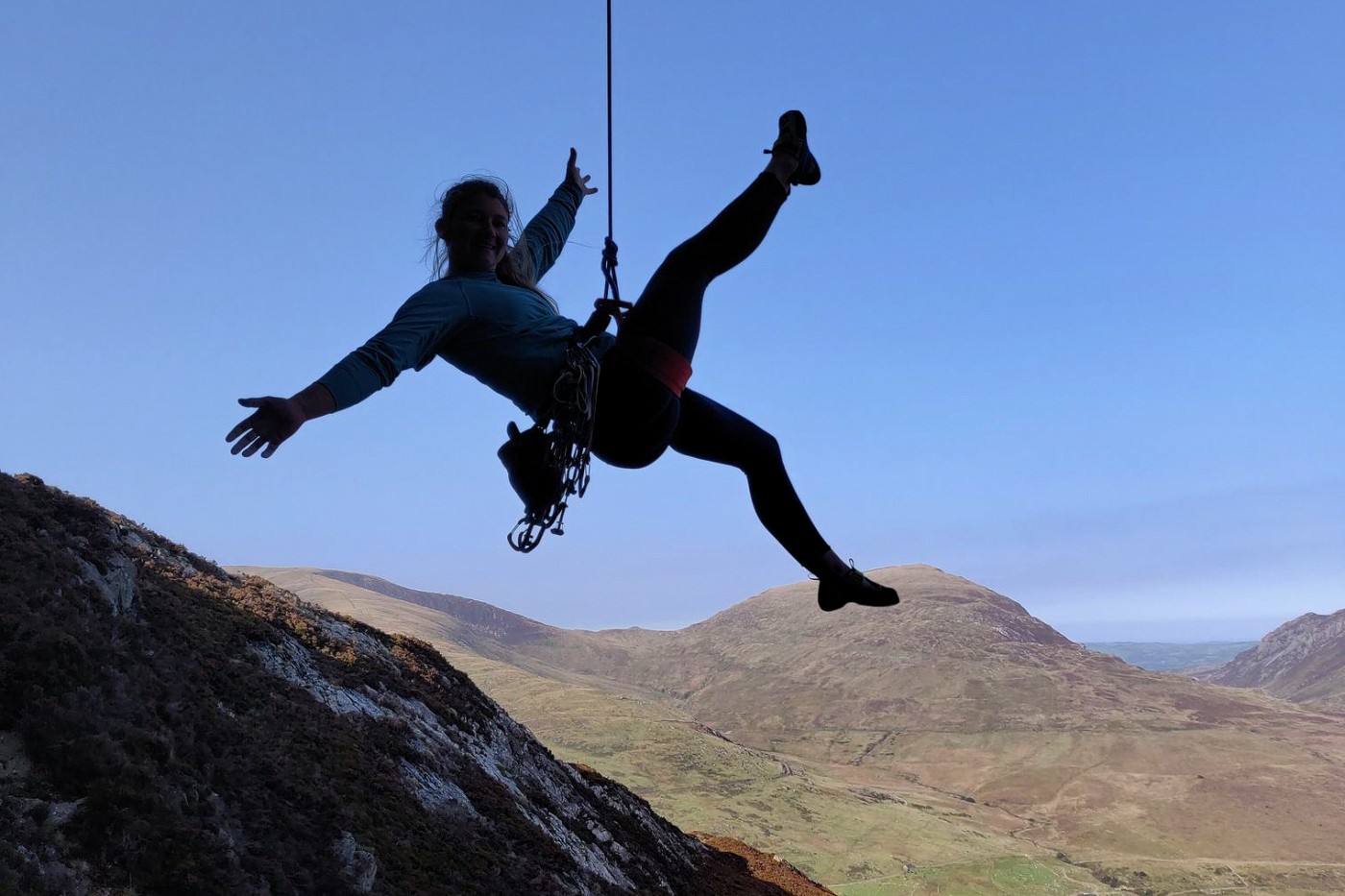 Hazel Findlay lowering off having made the fifth ascent of Mission Impossible. Photo: Angus Kille
