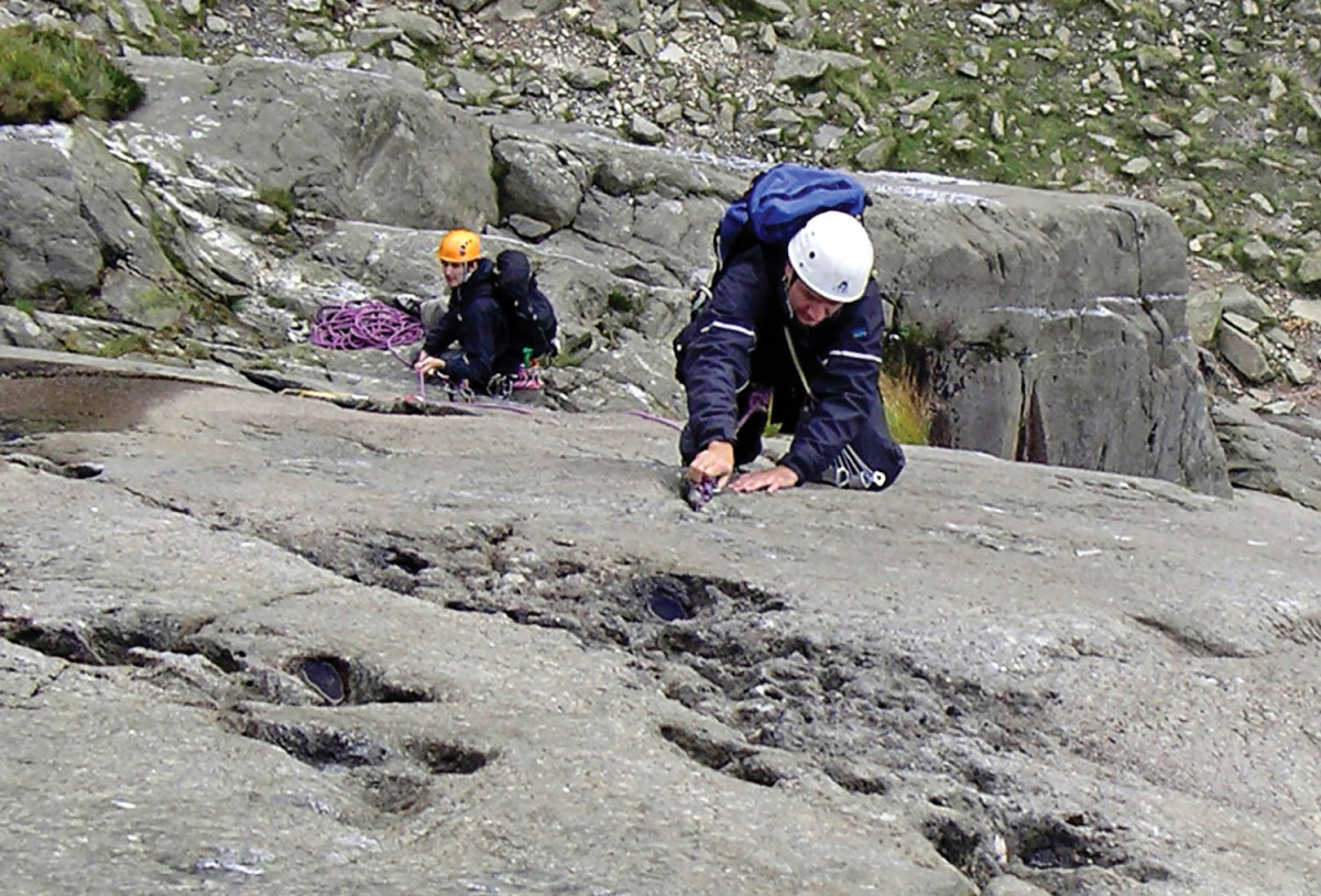 Terry Breen-Smith and Jim Ailwood on the second pitch of Hope (VD) one of the potential starts to the Idwal link-up. Photo: © Don Sargeant