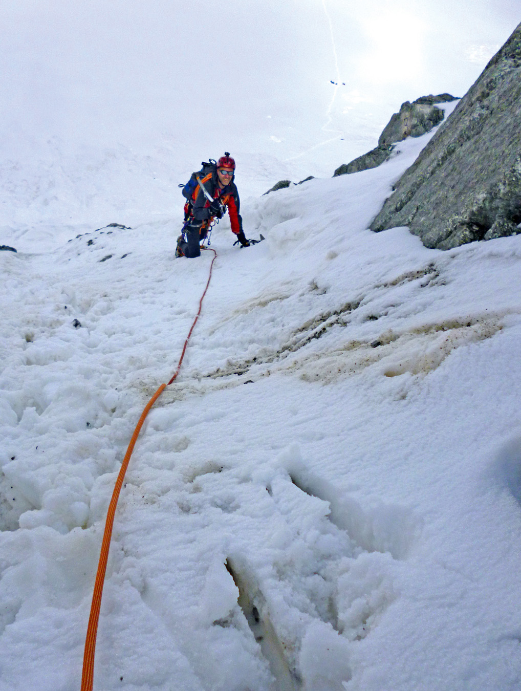 Climbing up to the bivvy hut on The Kuffner Arête. Photo: © Martin Knight