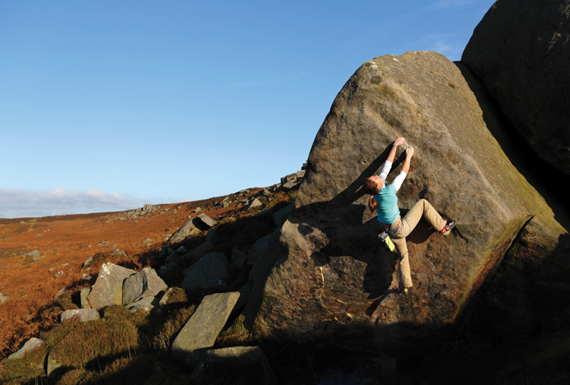 Caroline Ciavaldini climbs the superb Triangle Wall at V5. Photo: © David Simmonite